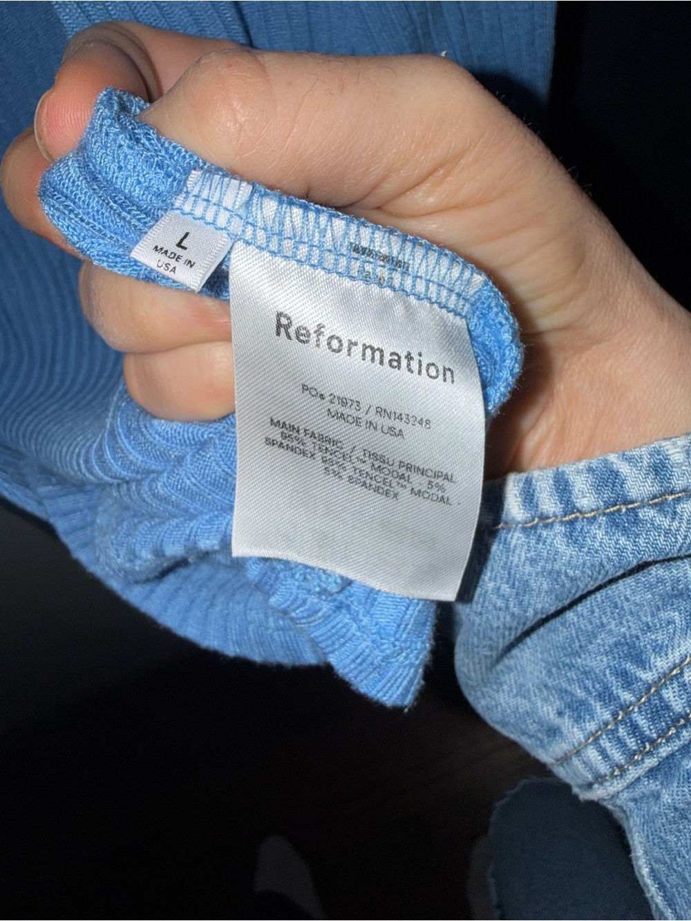 Reformation Blue Ribbed V-Neck Button-Down Top - Picture 4 of 4